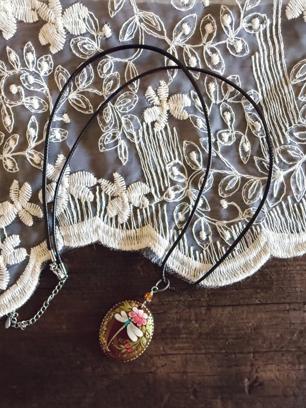 Russian Hand Painted Dragonfly Necklace